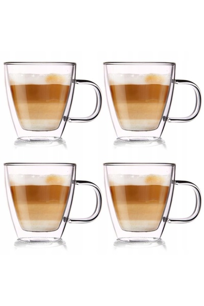 Orion 4x Pahar termic cu perete dublu din sticlă pentru cafea, latte, ceai și...