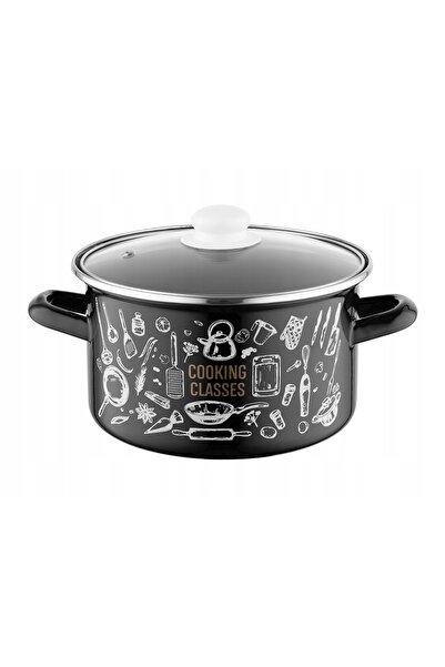 NO BRAND Oală ceramică emailată, tradițională, simplă, neagră, 22cm, 5.3L