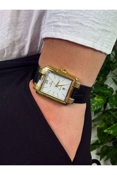 Arvens Vintage Dial Black Square Men's Wristwatch Stainless Steel Case Leathe...