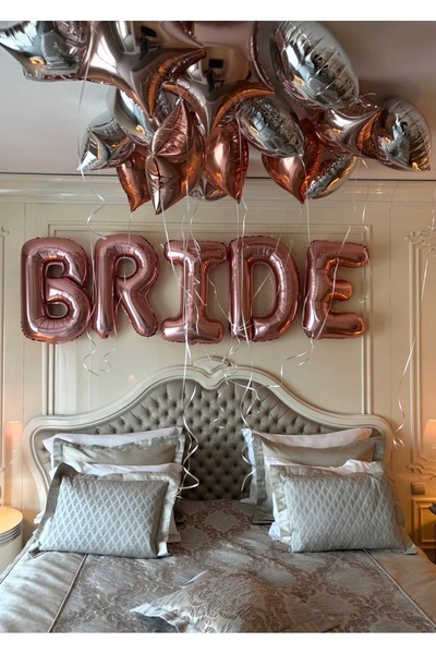 Çemrek Süs Parti Rosegold Bri̇de Foil Balloon 34 Inch and Heart Star Balloon ...