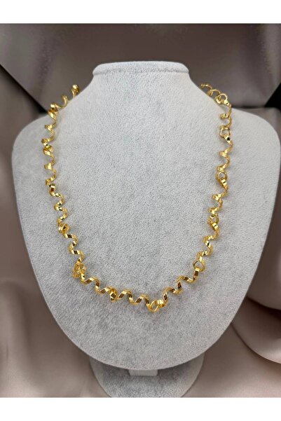 ZS Aksesuar Women's Gold Color Wave Formed Chain Necklace Modern Minimal Eleg...
