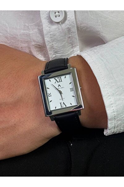 Arvens Vintage Dial Black Men's Square Wristwatch Stainless Steel Case Leathe...
