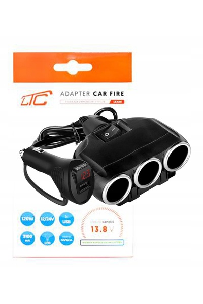 LTC Încărcător auto USB cu voltmetru și splitter de priză pentru mașină