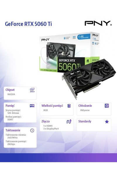 PNY Placă video GeForce RTX 5060 Ti Dual Fan 8GB OC DLSS 4