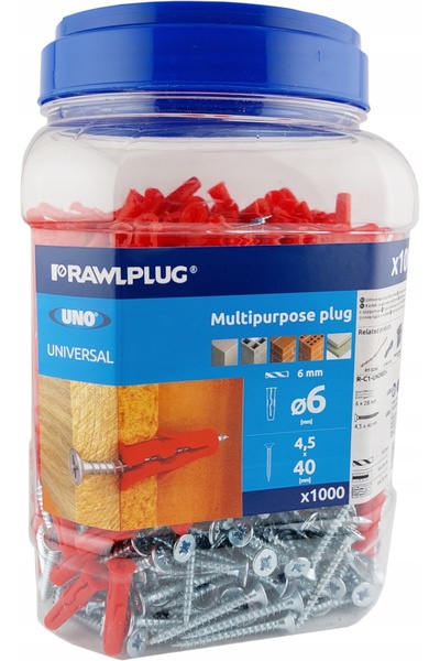 RAWLPLUG Diblă universală UNO 6x28mm cu șurub 4,5x40mm 500 bucăți