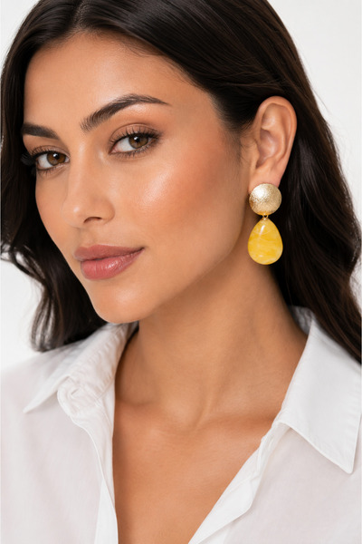 POYASE Marble Patterned Drop Earrings Gold Color Textured Detailed Special Gl...