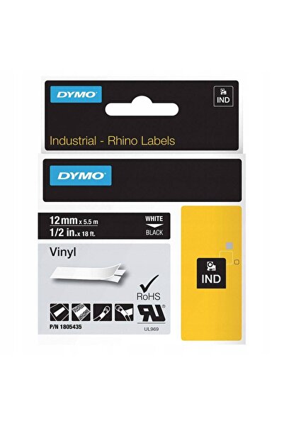 NO BRAND Bandă de vinil RHINO de 12 mm, albă pe fond negru