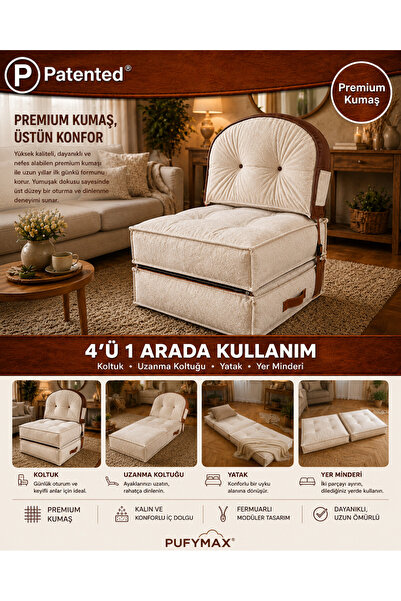 PUFYMAX Comfy ZEN OVAL Yeni Nesil Bohem Tekli Koltuk,yataklı Katlanır Berjer,...
