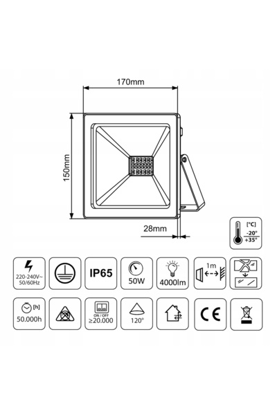 Maclean Lampă reflector halogen IP65 50W subțire