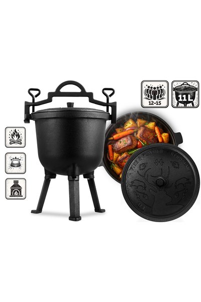 Berdsen Oală de lut 11l, oală de vânătoare, grătar pentru fript carne la foc ...