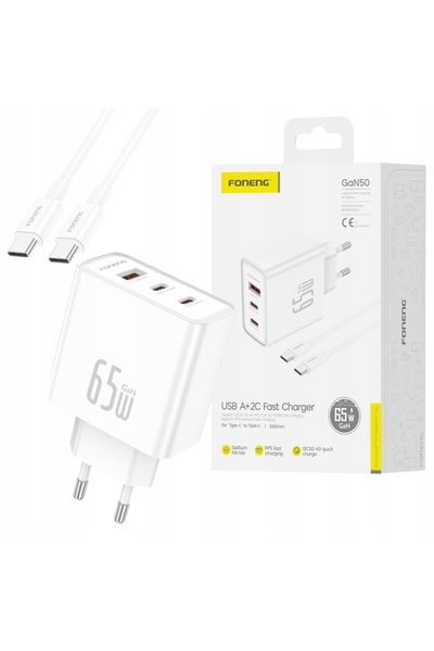 NO BRAND FONENG GAN50-EU PD 65W 2xUSB-C + 1xUSB QC3.0 ADAPTOR DE ALIMENTARE Î...