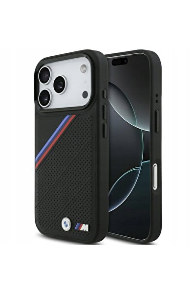 BMW Husă M Tricolor cu Logo Metalic MagSafe pentru iPhone 17 Pro, negru