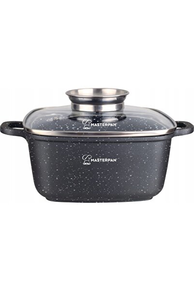 Masterpan Vas pătrat cu aspect de marmură de 26cm cu capac. 5.5L - Inducție/Gaz