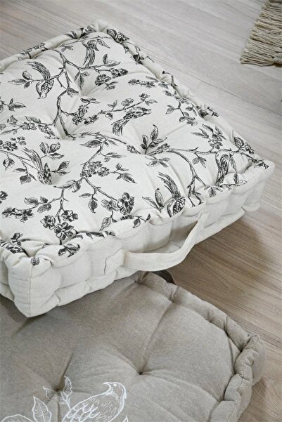 Stof Pernă de podea CLARINE 45x45 cu păsări și ramuri, puf BOHO gros