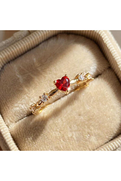 Choice6 7 Gold 925 Sterling Silve Plated 18K Gold Zircon Red Love Heart Rings...