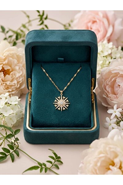 Çelik Zircon Stone Heart Polar Star Necklace