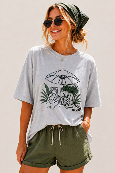 ArtYus Tiger Printed Crew Neck Casual Unisex Oversize T-Shirt - Safari Themed...