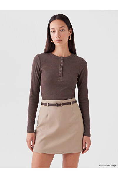 LC Waikiki Brown Crew Neck Women's Bodysuit
