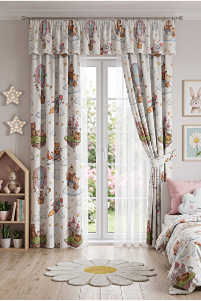 TOLLY PAW Baby & Kids Curtain Colored 2-Wing Cornice Short Background Curtain...