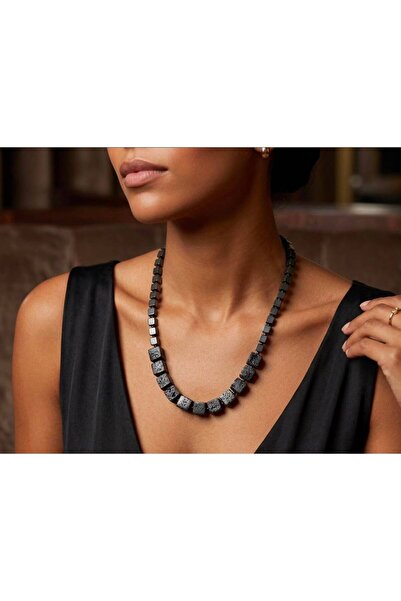 KARE ACCESORIES Natural Hematite Textured Stone Necklace