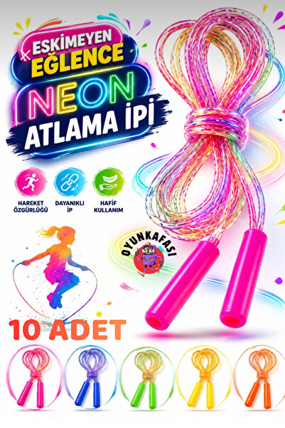 OYUNKAFASI Neon Atlama İpi Karışık Renk 10 Adet Çocuk Oyun ve Spor İpi Dayanı...