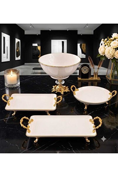 Buldem 4-Piece Gold Porcelain Footed Presentation Set