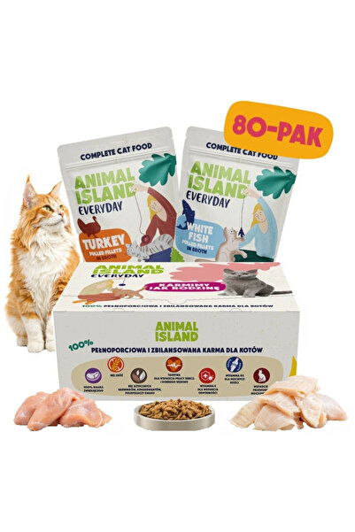 Animal Island Hrană umedă pentru pisici curcan/pește alb 80x85g