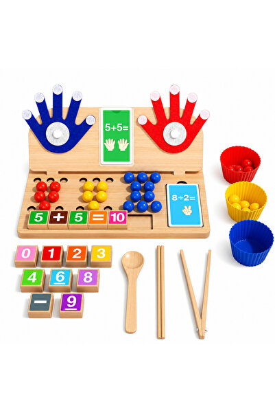 OEM Joc Montessori matematic cu degete, numere și bile colorate din lemn