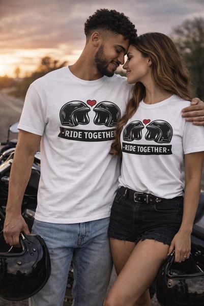l'eivor تي شيرت مطبوع عليه "Ride Together" للزوجين