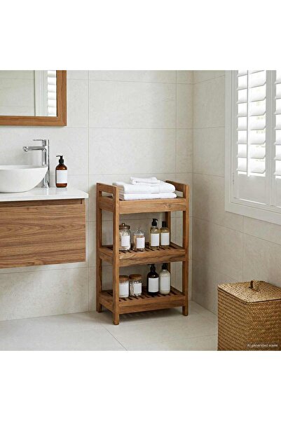 vidaxl Bathroom Shelf Natural 45 x 30 x 71 cm Solid Teak Wood