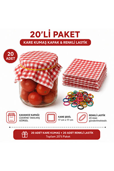 Redbutton 20’li Kare Kavanoz Kumaşı 17x17 cm Kırmızı Pötikare Örtü + 20 Adet ...