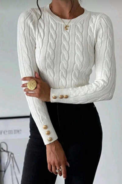 H&E LUXURY DESIGN Women's Knitted Patterned Crew Neck Knitwear Sweater with G...
