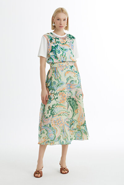 GİZİA Volanlı Desenli Midi Etek