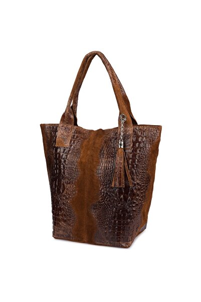 Vera Pelle Geantă shopper mare din piele, cu aspect de crocodil, cu borsetă, ...