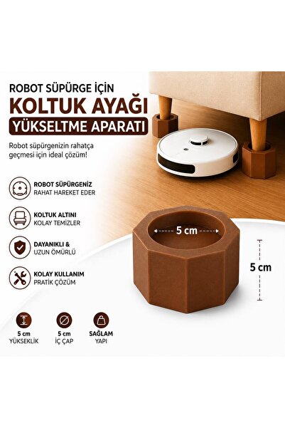Razmo Robot Süpürge İçin Koltuk Ayağı Yükseltme Aparatı 5 cm Yükseltir, 5 cm ...