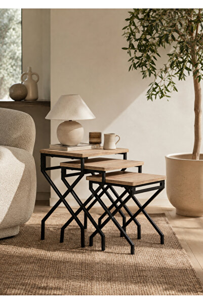 boz concept home Modern Salon Sehpası İskandinav Tasarım 3'lü Zigon Sehpa Seti