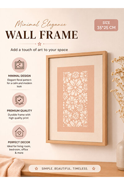 ninex Minimal Floral Wall Frame 35 × 25 cm | Modern Wooden Picture Frame | El...