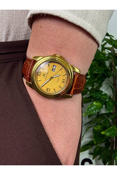 Arvens Vintage Gold Dial Brown Men's Wristwatch Genuine Leather Band Stainles...