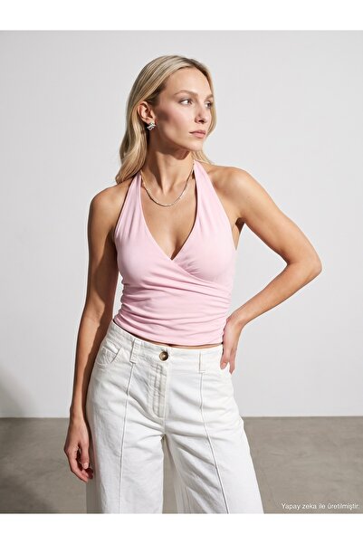 Dilvin 21268 Halter Top-Toz Pembe