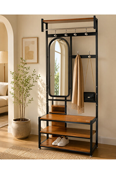 Binshihon Home Multi-Use Entryway Organizer with Full-Length Mirror, Clothes ...