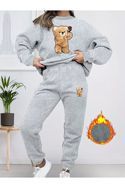 darkopia Unisex Men's and Women's Teddy Bear Printed 3 Thread Crew Neck Track...