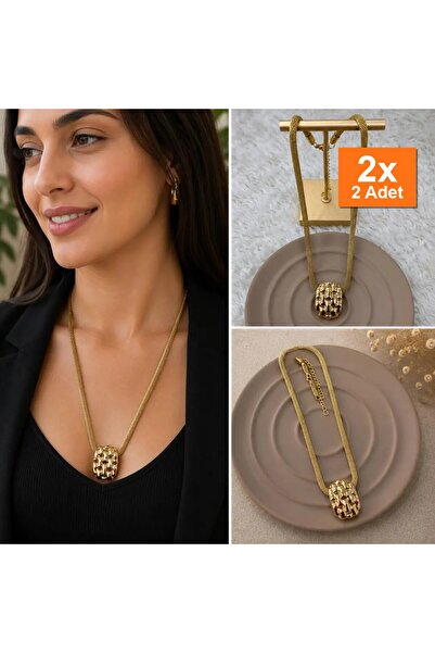 Bozhi Gold Color Wicker Chain Geometric End Pendant Women's Necklace Gold Steel