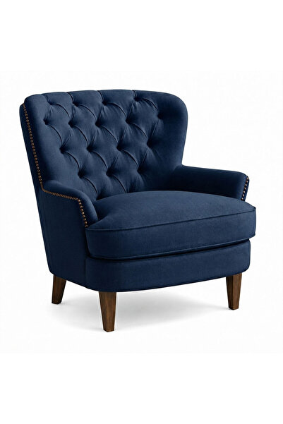 homejoyz Linen Armchair with Wooden Legs, Swedish Beige - 90X80X90 cm - Blue