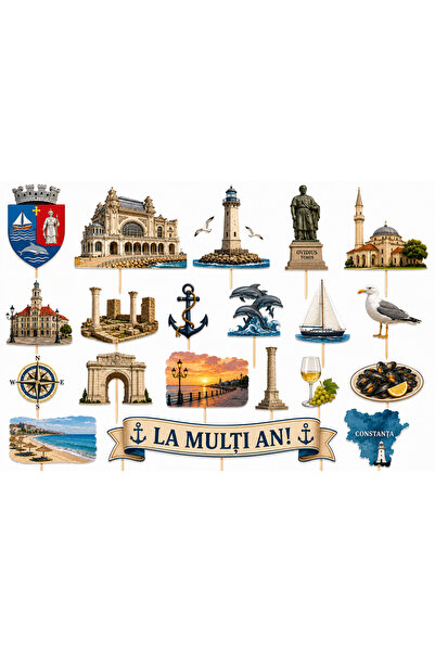 DecoParty Set de decorațiuni pentru tort – Tematică CONSTANTA CITY, 20 de pie...