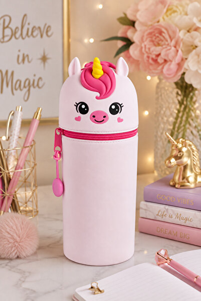 Generic Brand Penar Premium din Silicon Roz Unicorn Extensibil pentru Școală ...