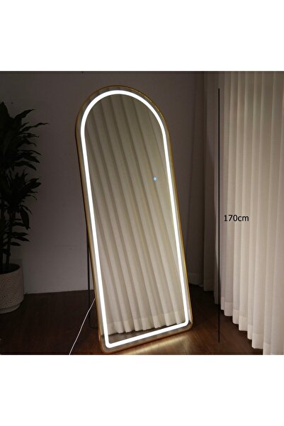 Binshihon Home مرآة طولية مودرن بقوس علوي وإضاءة LED مع زر لمس ذكي وأطراف ذهب...