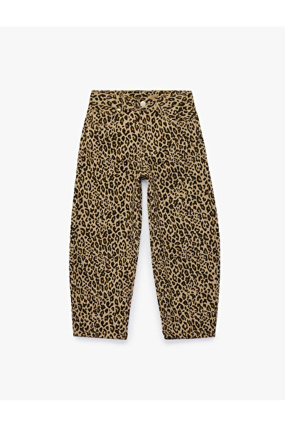 Koton Barrel Jean Trousers Leopard Patterned Loose Fit Cotton with Pockets