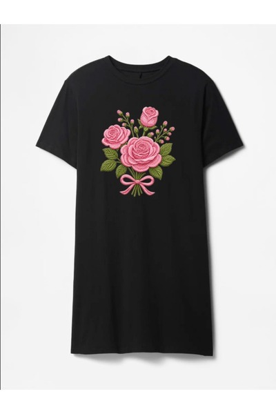 classy moda Μπλουζάκι με στάμπα με κορδέλα και τριαντάφυλλα, υπερμεγέθη, εξαι...