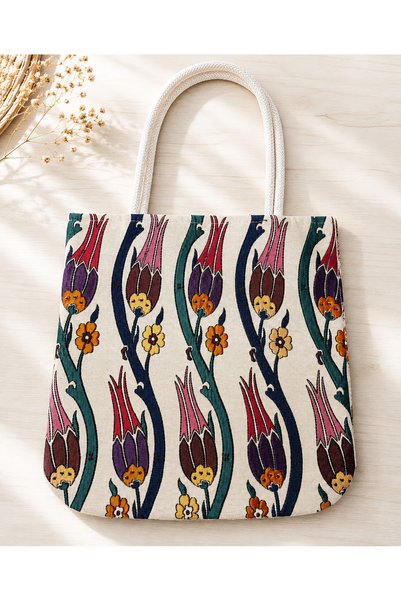 Zehra ana Goblen Woven Shoulder Bag with Ottoman Tulip Motif and Ethnic Pattern