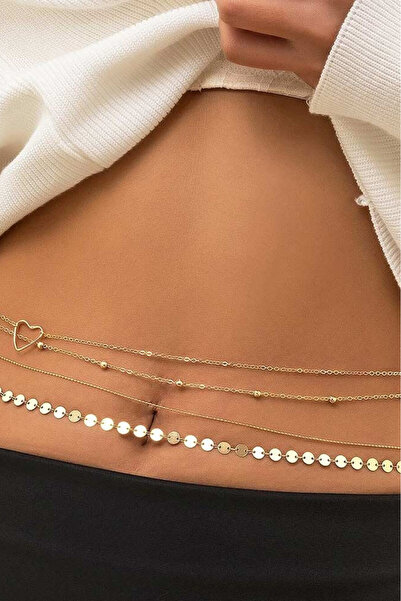 VeeShop Set de patru lanturi pentru talie, cu inimioara, banuti si bilute met...